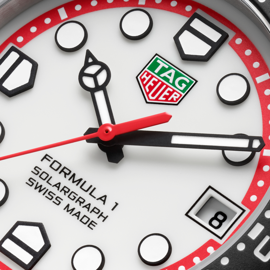 White Dial Detail of TAG Heuer Formula 1 Solargraph Watch